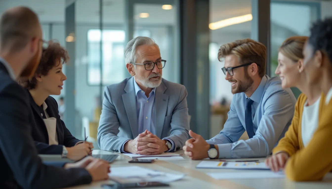 Un manager de transition en réunion stratégique