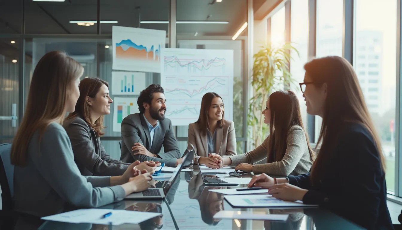 Équipe en réunion collaborative pour l'onboarding d'un manager de transition