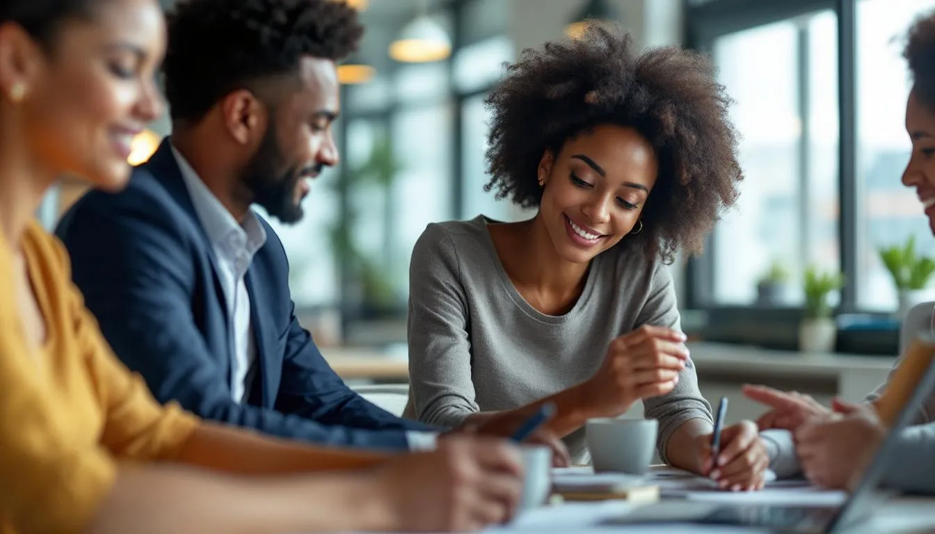 Professionnels en management en réunion stratégique