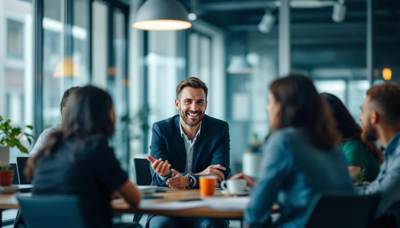 Un manager de transition en réunion avec son équipe