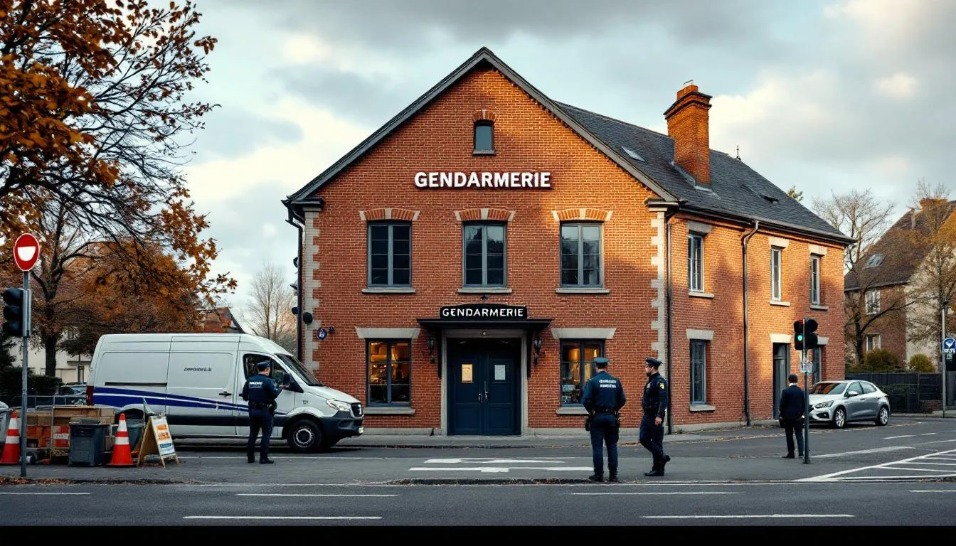 Façade de la gendarmerie d'Hoymille et parvis animé — projet d'extension en attente