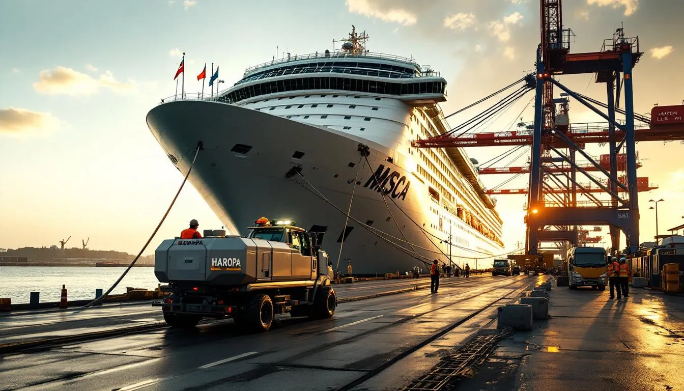 Connexion électrique du MSC Poesia au quai Pierre Callet, Haropa Le Havre, CMS et équipes à l'œuvre