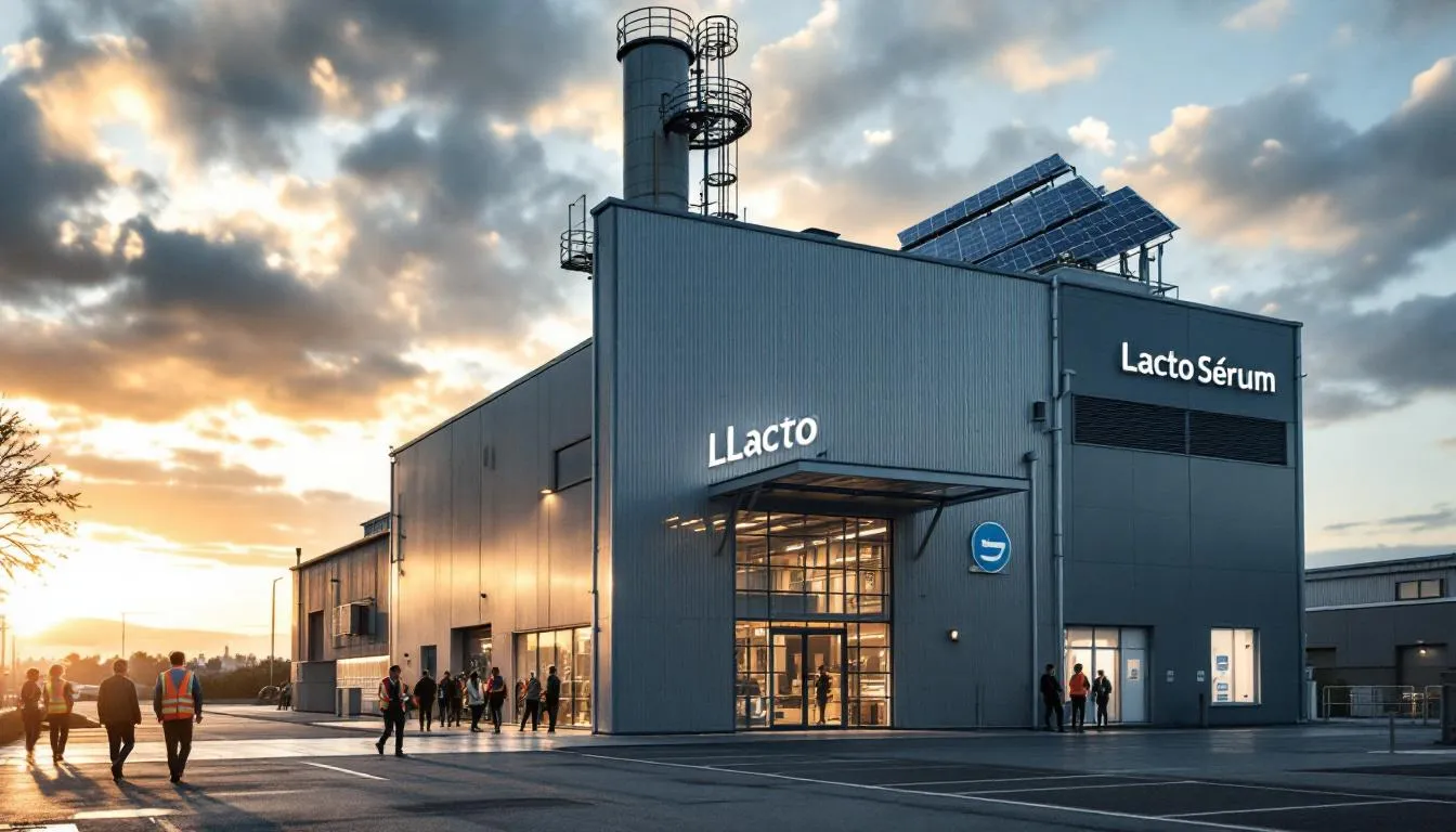 Bruno Bonnell en visite à l'usine Lacto Sérum de Verdun, parvis animé et panneaux solaires thermiques