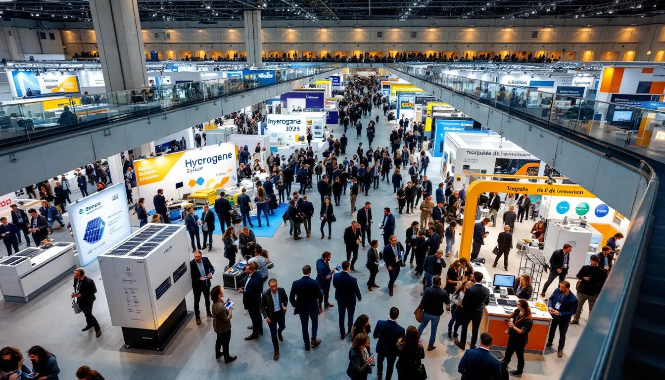 Intérieur du Forum EnerGaïa 2025 à Montpellier, allées animées et stands EnR