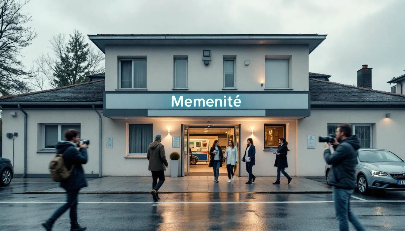 Maternité de Saint‑Amand‑Montrond, façade et parvis animé avec patientes et personnel
