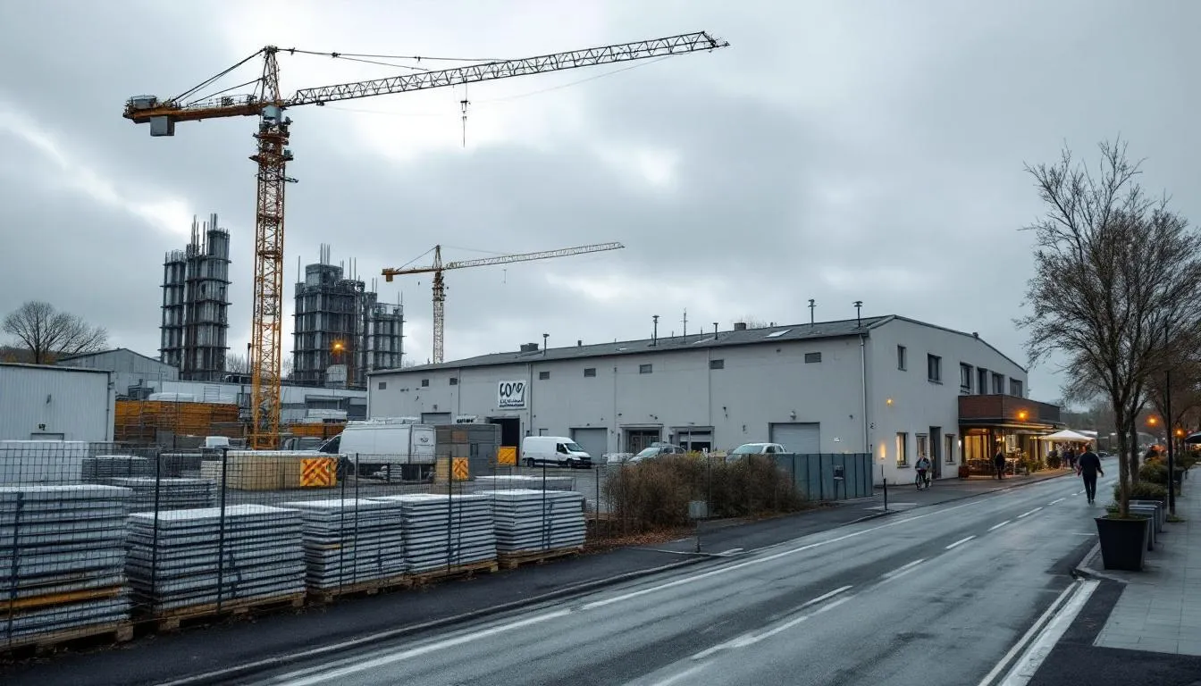 Zone industrielle et chantier en Pays de la Loire avec usine et activité de services en arrière‑plan