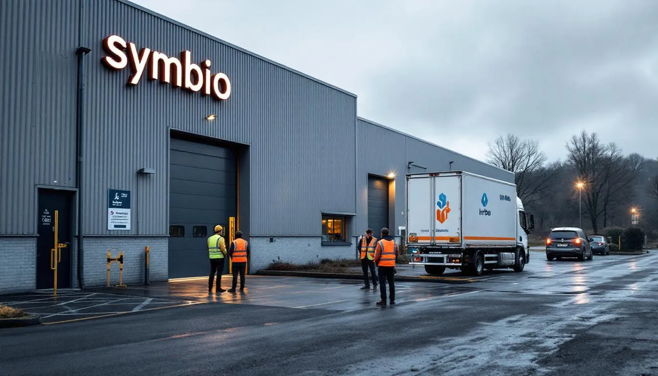 Usine Symbio à Saint‑Fons, façade industrielle et parvis animé