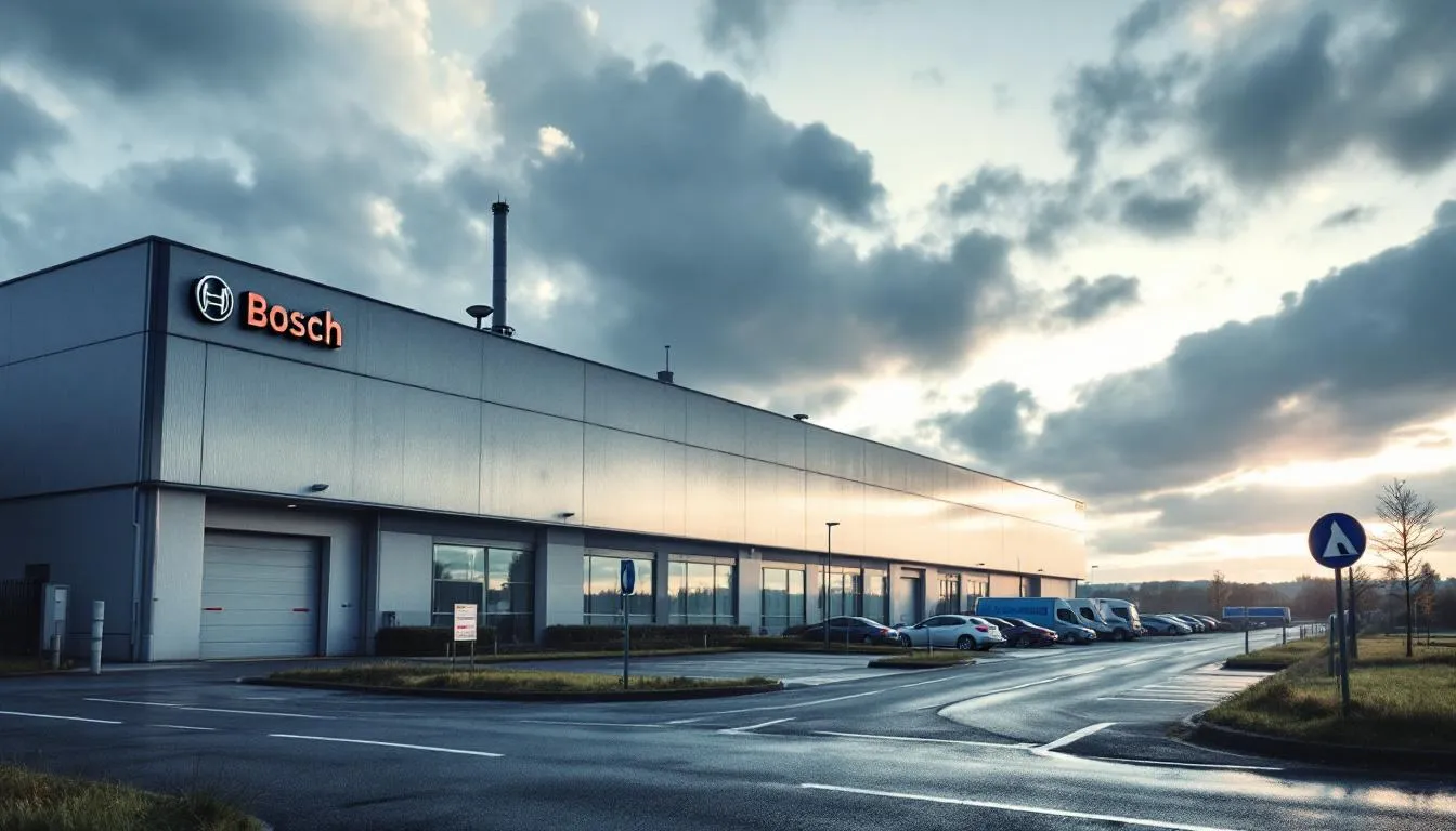 Usine Bosch de Moulins‑Yzeure, parvis désert et employés en rassemblement syndical