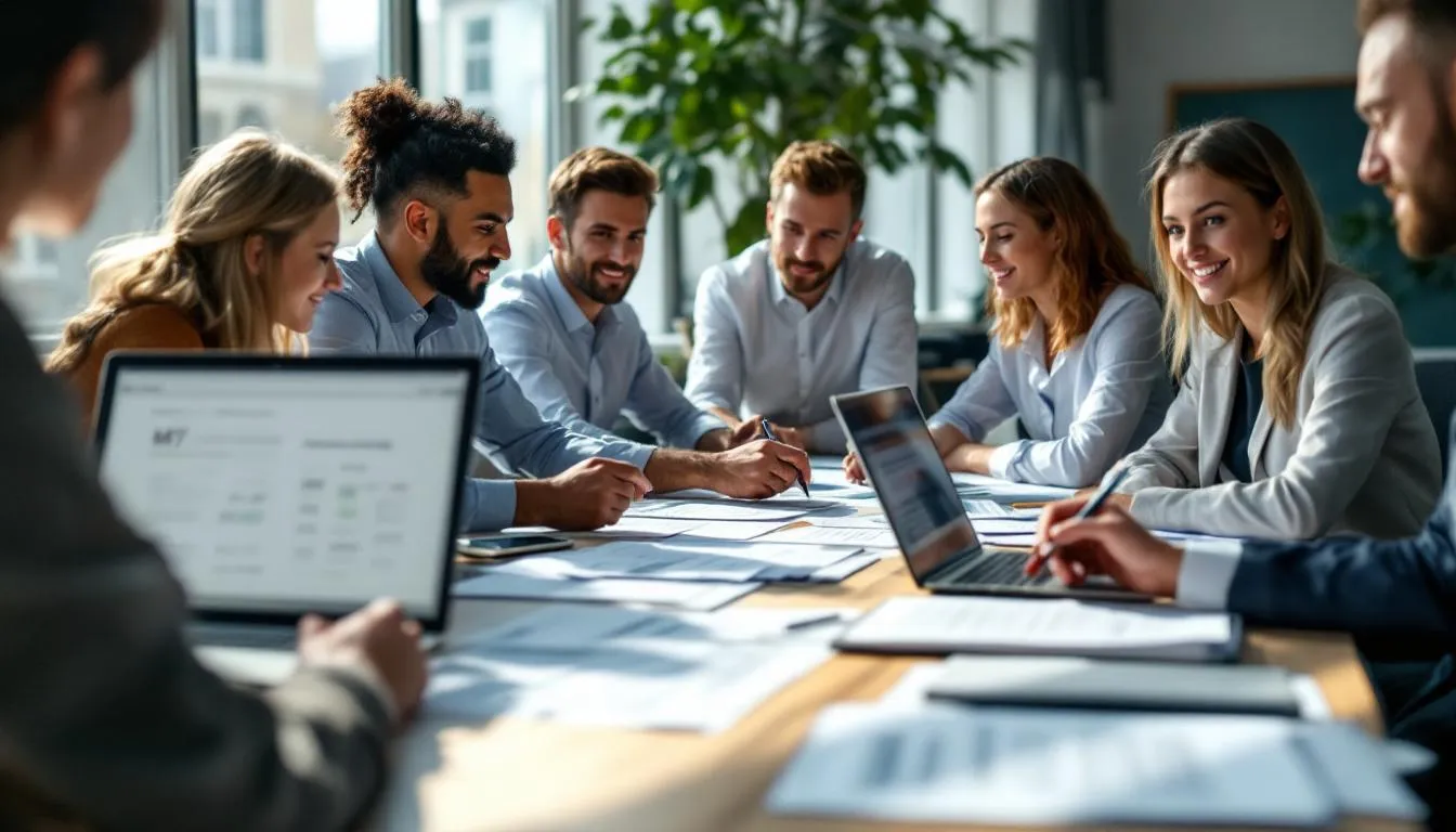 Équipe DAF en réunion préparant la bascule au Compte Financier Unique (CFU) avec maquette M57 et écran XML TotEM