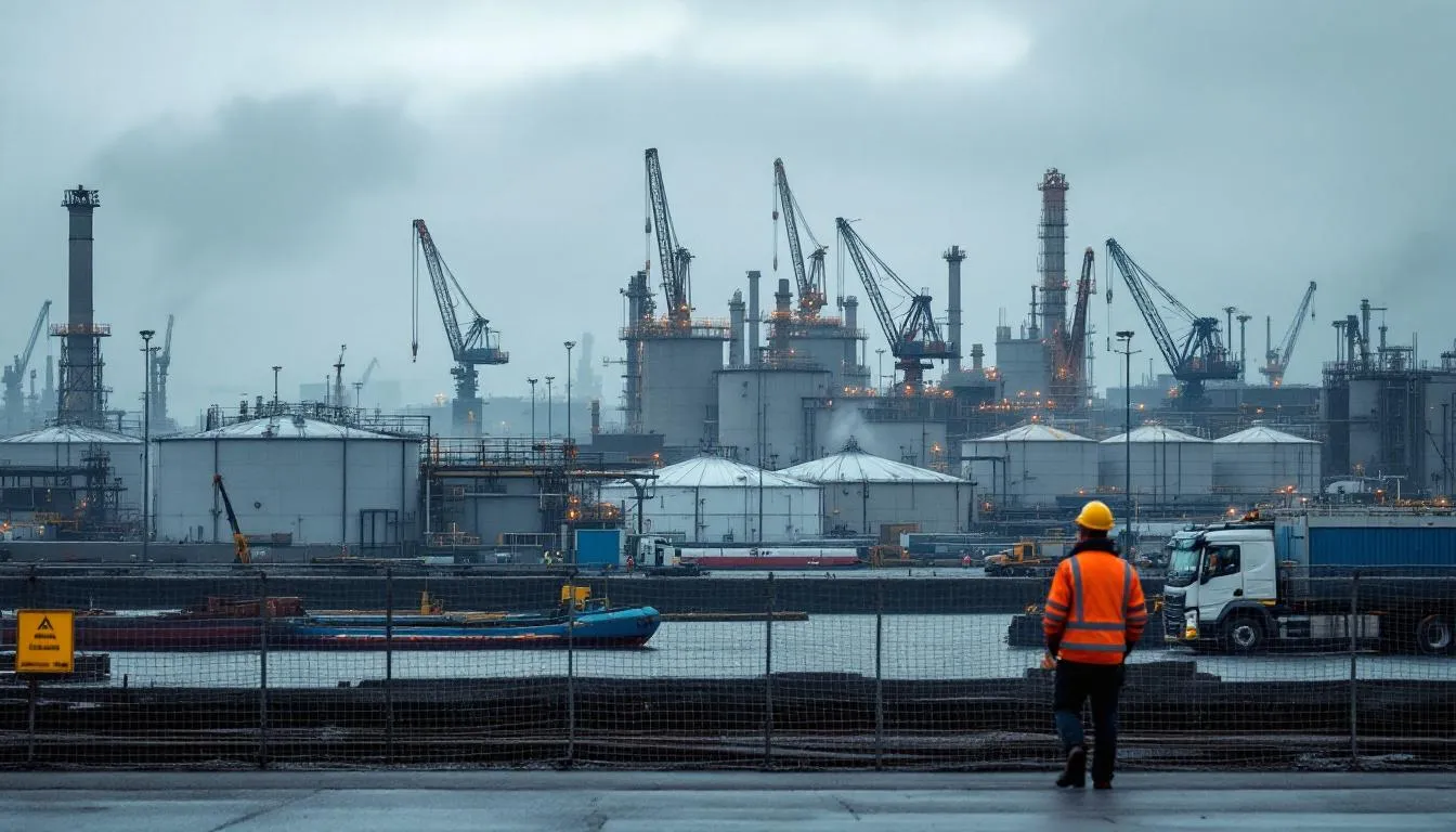 Vue panoramique du port de Dunkerque et du chantier industriel sur la friche SRD