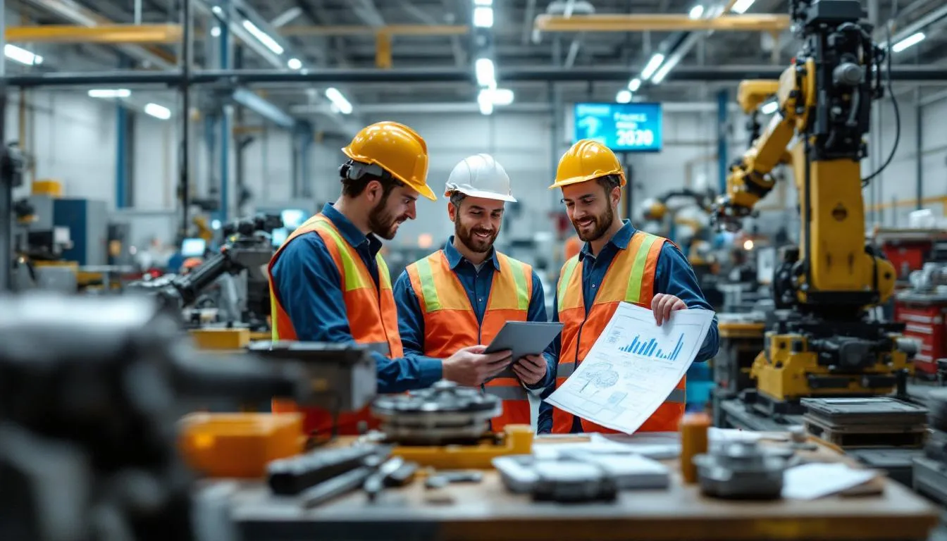 Atelier industriel en Pays de la Loire avec ingénieurs et ligne de production — illustration France 2030 PIA