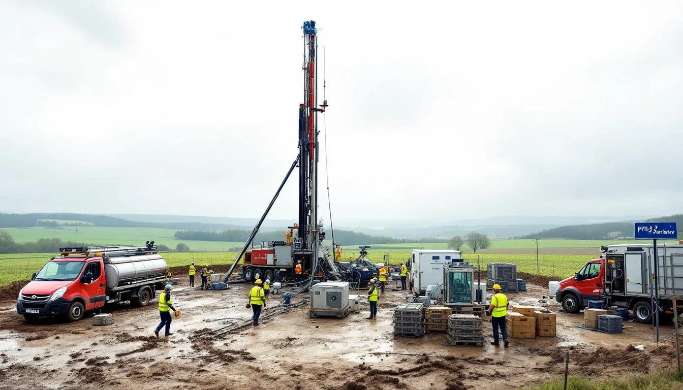 Forage PTH-2 à Pontpierre (Moselle) : chantier de forage profond et équipes sur site