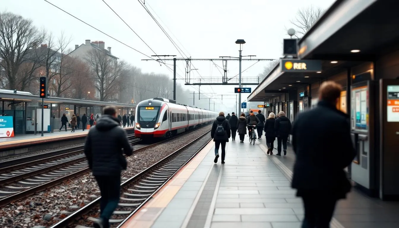 Quais animés d'une gare régionale en Nouvelle-Aquitaine avec un TER et des voyageurs