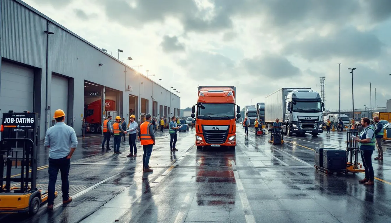 Plateforme logistique à Brignoles, quai de chargement animé et candidats au job‑dating