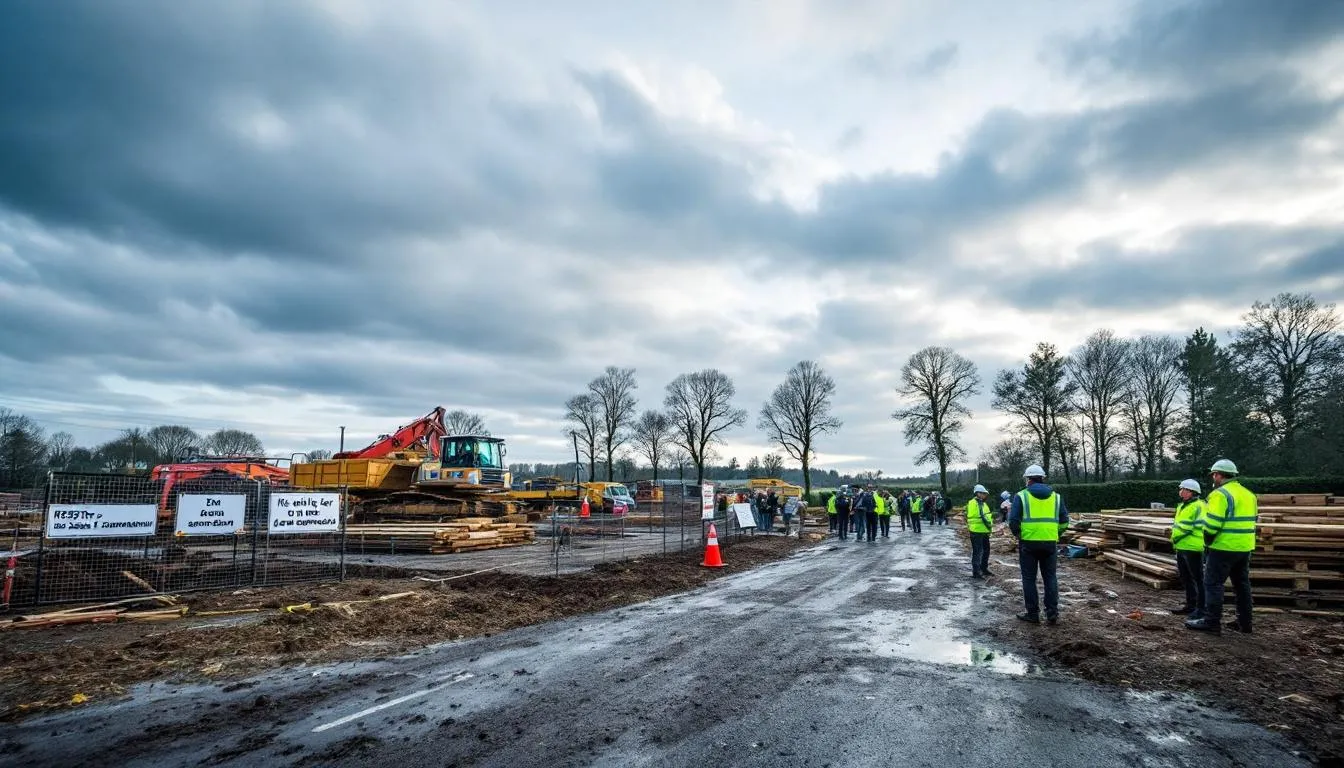 Chantier de la plateforme logistique de 11 ha à Fontenay‑le‑Comte, RD938Ter et riverains en bord de chantier
