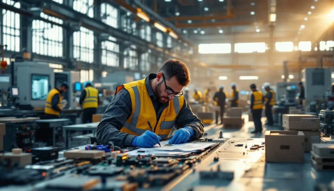 Atelier industriel en PACA : ligne d'assemblage électronique et opérateurs en activité