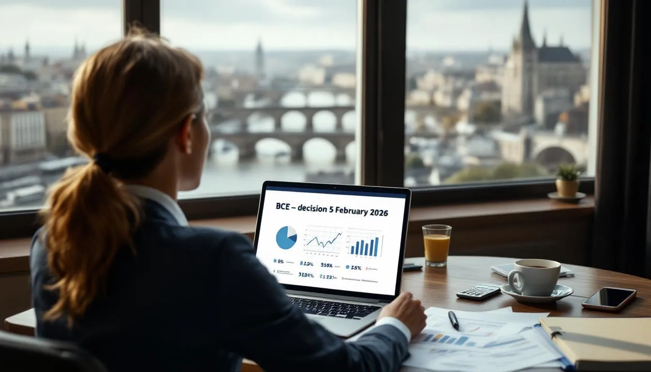 Directeur financier consultant le communiqué BCE du 5 février 2026, bureau avec vue sur la rive de Bordeaux