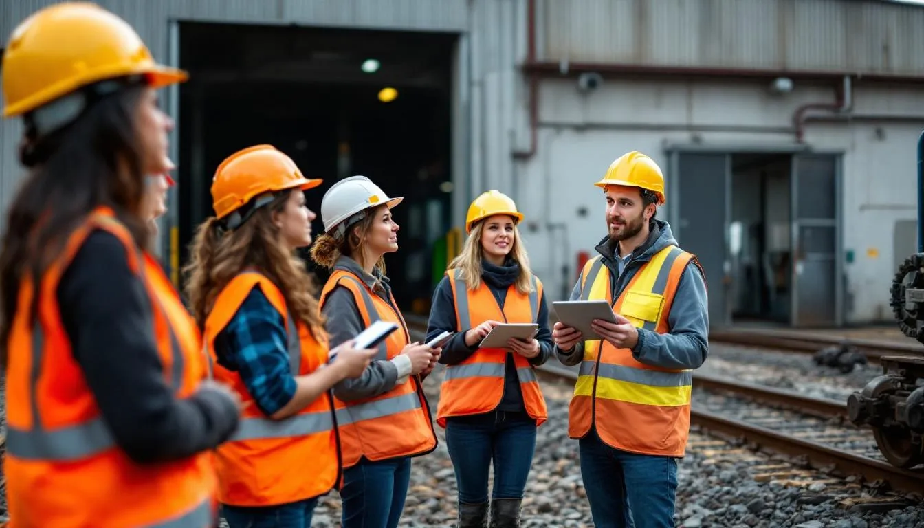 Femmes en formation ferroviaire devant un centre de maintenance en Bourgogne‑Franche‑Comté