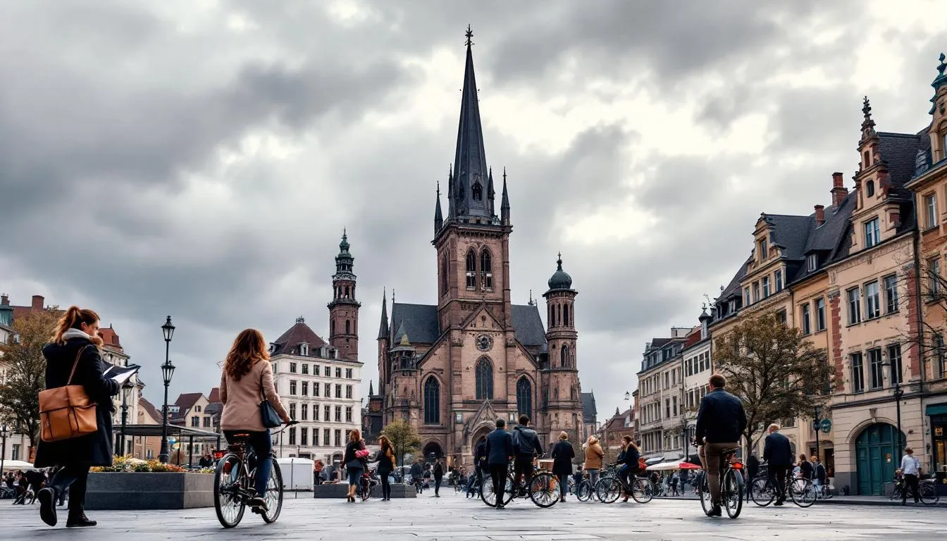 Centre-ville de Strasbourg avec la cathédrale et le parvis animé, illustration des finances municipales