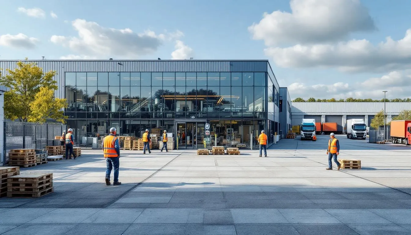 Header image montrant une vue d’un parc industriel moderne dans le Centre-Val de Loire, avec usine, zone logistique et travailleurs en sécurité, illustrant l’activité industrielle régionale en mars 2026.
