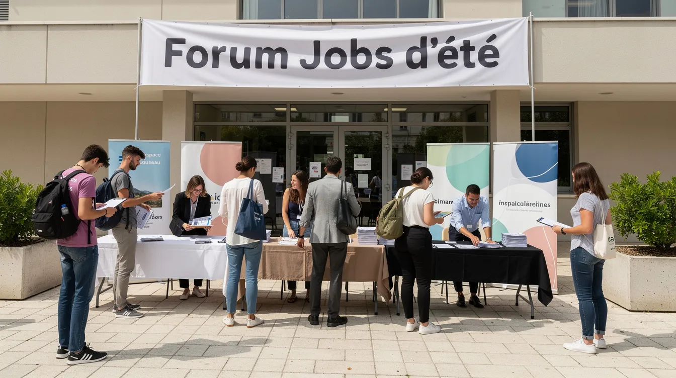Forum Jobs d'été à Marseille, parvis de l'Espace Waldeck Rousseau animé par recruteurs et candidats