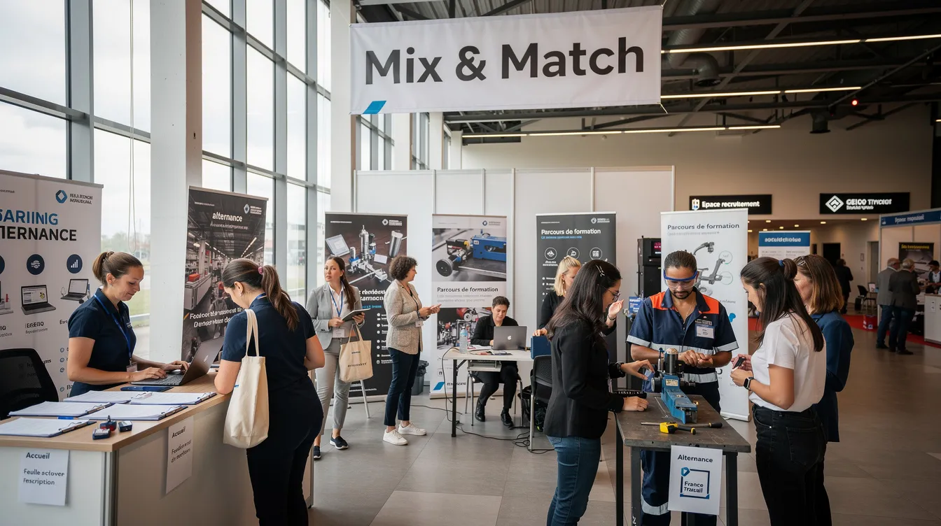 Forum Mix & Match au Hub and Go : stands et participantes découvrant des métiers techniques