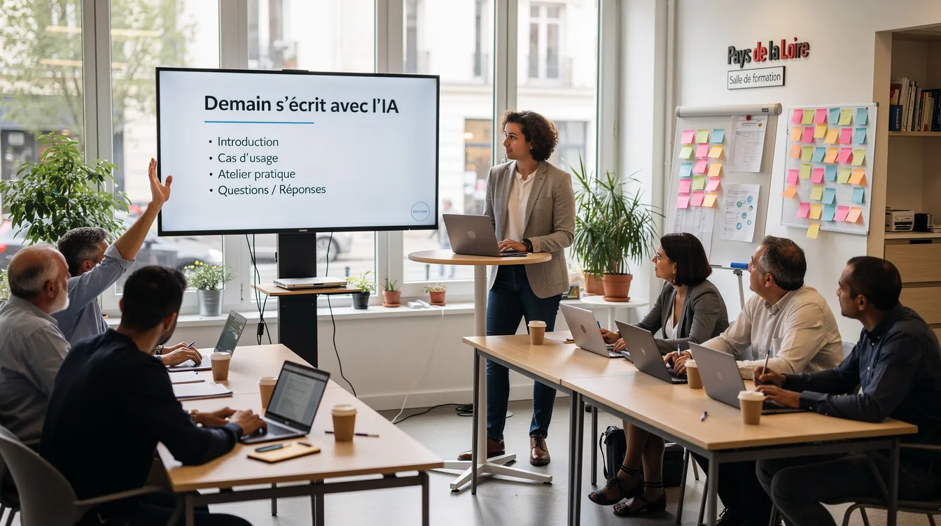 Atelier SavoIRIA « Demain s'écrit avec l'IA » à Nantes, DRH en formation dans un espace type La Cantine