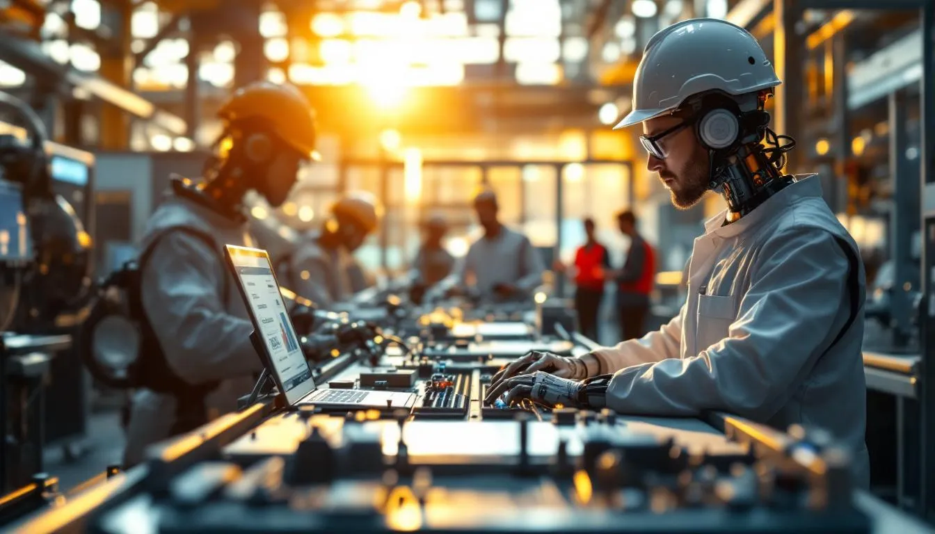 Header photo: ligne de production moderne avec opérateurs et cobots dans une usine du Centre‑Val de Loire, illustrant l’industrialisation des startups et la décarbonation