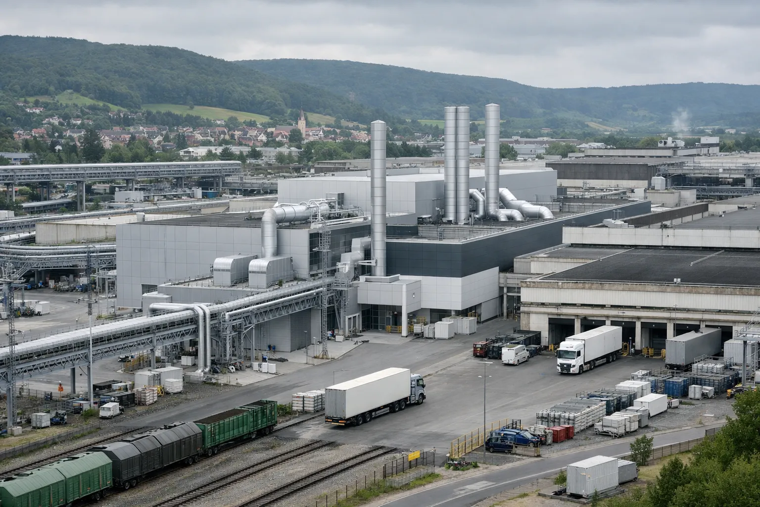 Vue de l’usine de Sochaux avec le nouvel atelier peinture modernisé