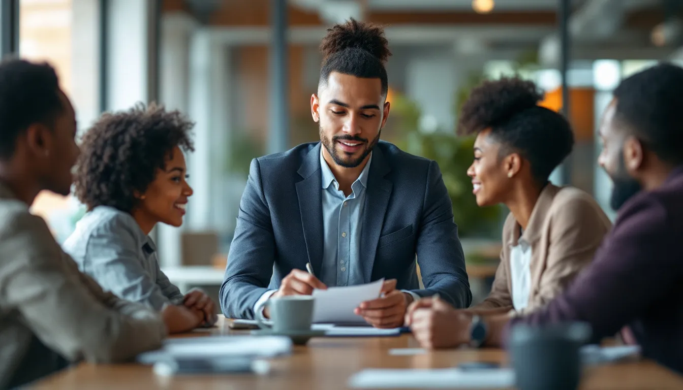 Le manager de transition en réunion d'équipe inclusive