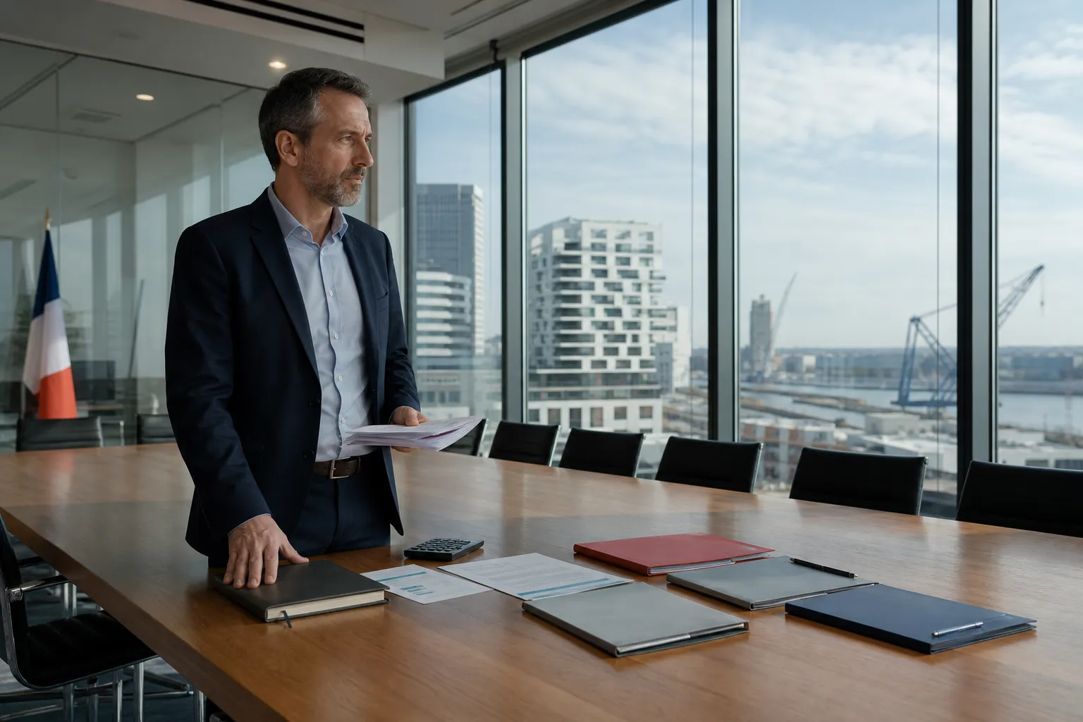 DAF en boardroom nantaise analysant les risques financiers d’entreprises ligériennes