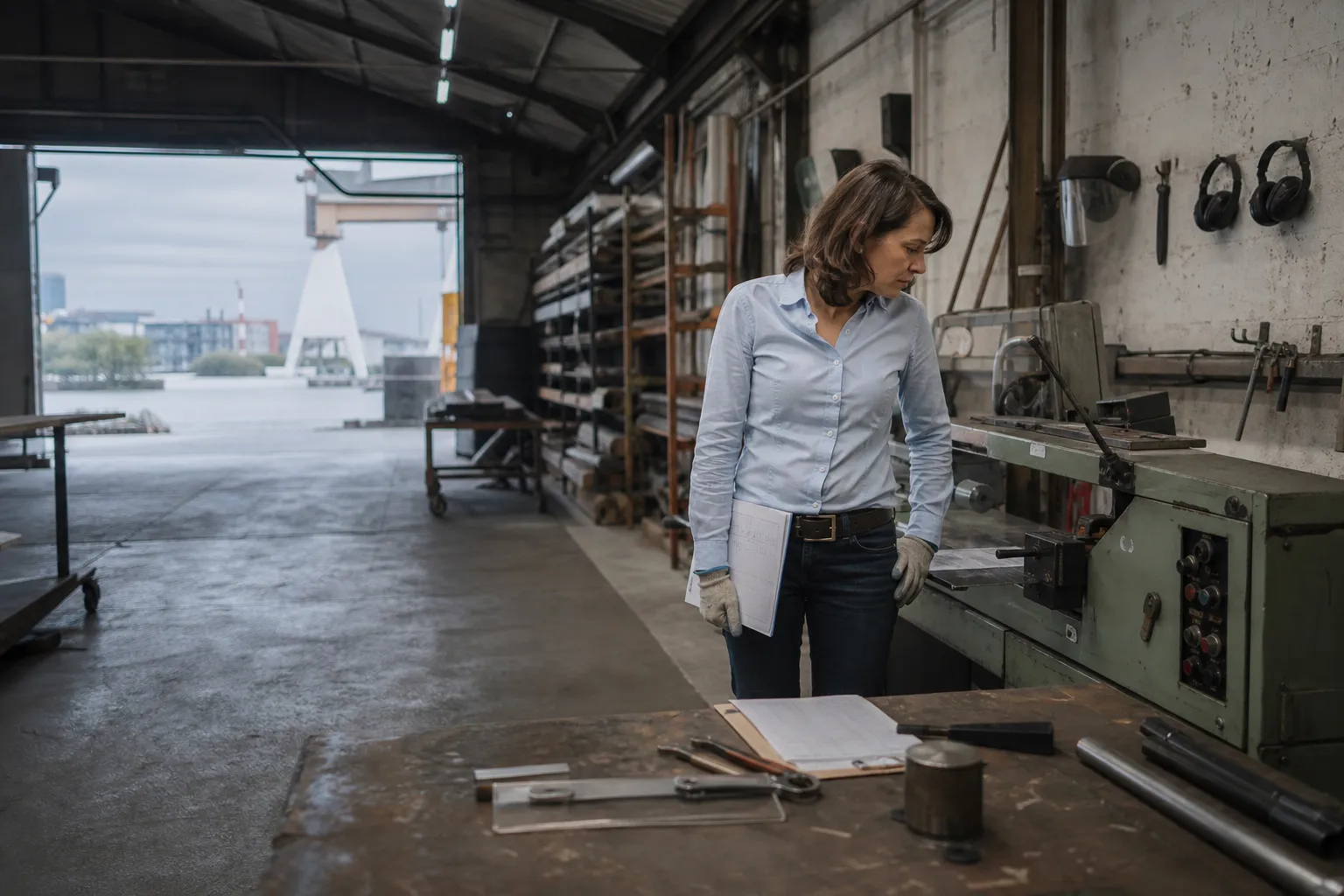Manager de transition observe un atelier artisanal ralenti dans les Pays de la Loire