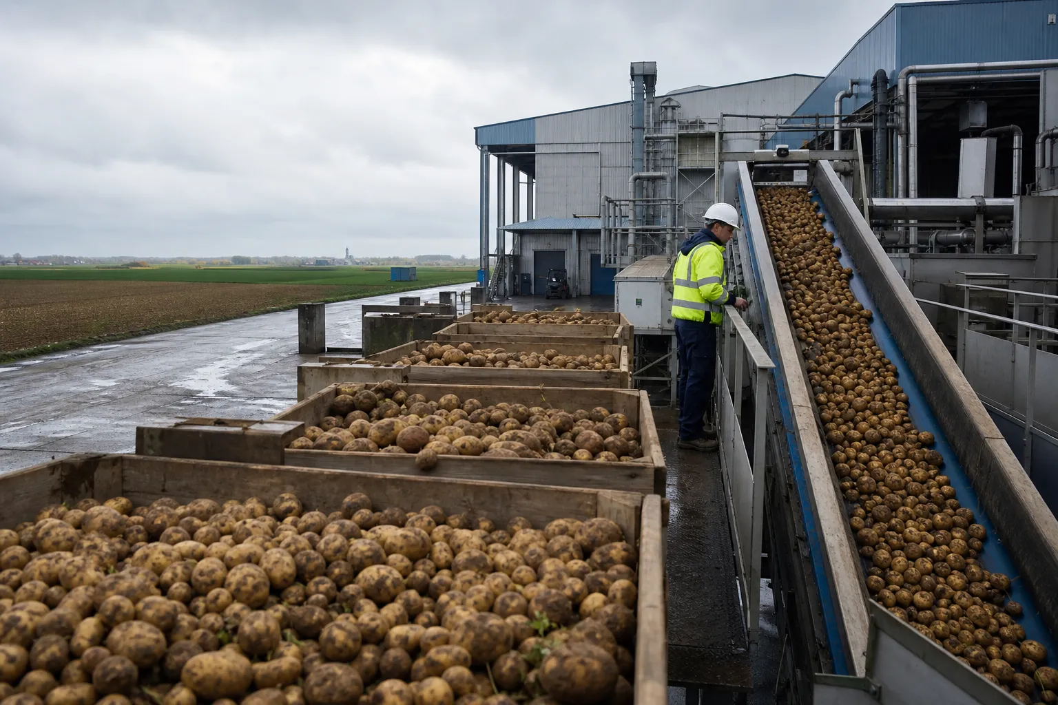 Usine de transformation de pommes de terre dans le paysage industriel des Hauts-de-France
