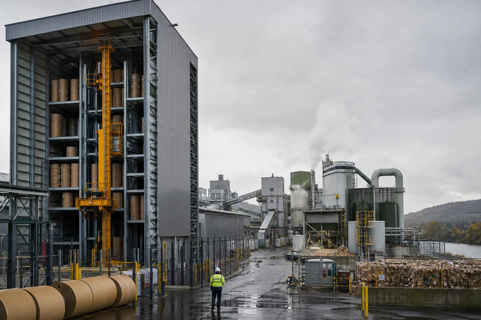 Entrepôt automatisé et usine papetière VPK à Alizay, dans la vallée de la Seine normande
