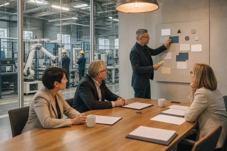 Comité de direction français qualifiant une mission de transition dans un environnement industriel